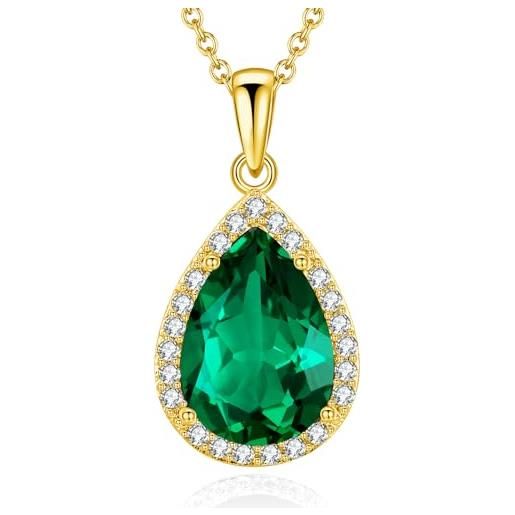 VONSSY collana da donna con ciondolo a forma di pietra preziosa, ovale, in cristallo di rubino, smeraldo, zaffiro, gioiello in argento platino