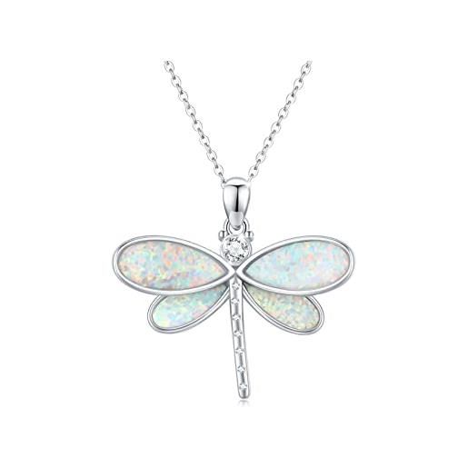 OHAYOO opale libellula collana in argento sterling 925 con ciondolo a forma di libellula, opale, idea regalo per donne, ragazze e bambini, argento sterling, opale