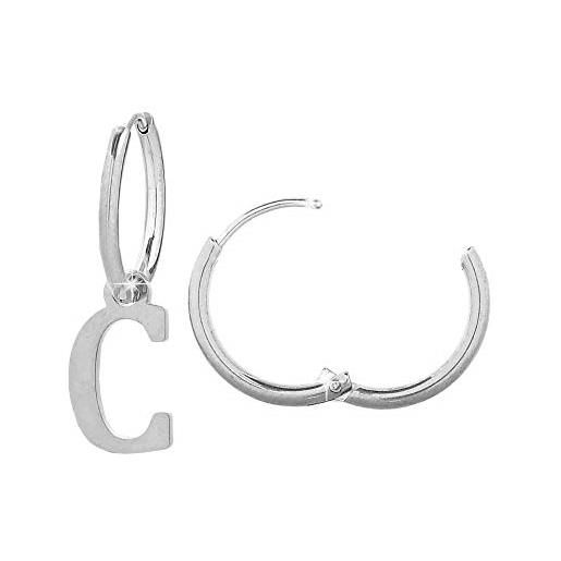 Beloved orecchini da donna a cerchio in acciaio - uno con iniziale e uno a cerchietto semplice - per lobi forati - chiusura a scatto (silver lettera c)