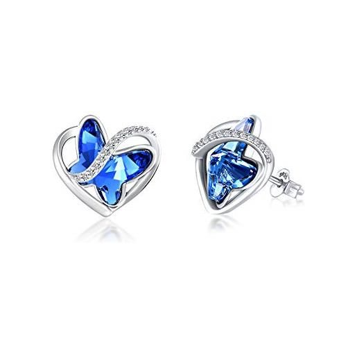 GEORGE · SMITH orecchini cuore farfalla argento sterling 925 per donne ragazze orecchini cristallo farfalla blu gioielli regali compleanno per mamma moglie (blu-2)
