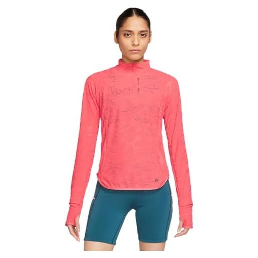 Nike fb7637-850 w nk trail df midlayer maglia lunga donna ember glow/burgundy crush taglia m