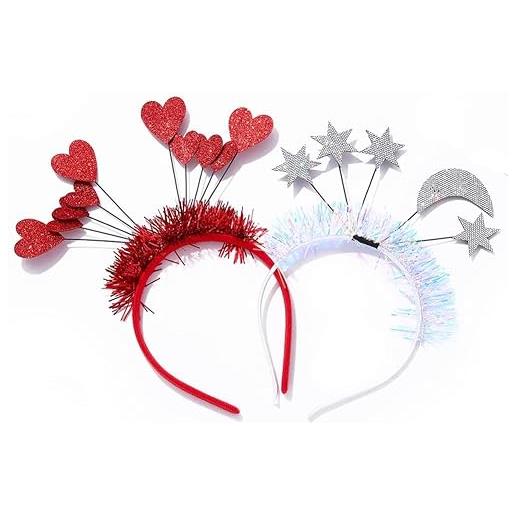 Reaky zoestar - fascia per capelli per san valentino, con lustrini glitterati, con cuore rosso, per donne e ragazze, confezione da 2 pezzi (a)