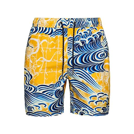 Superdry costume da bagno hawaiano vintage pantaloncino, stampa nimi jam blu/gialla, s uomo