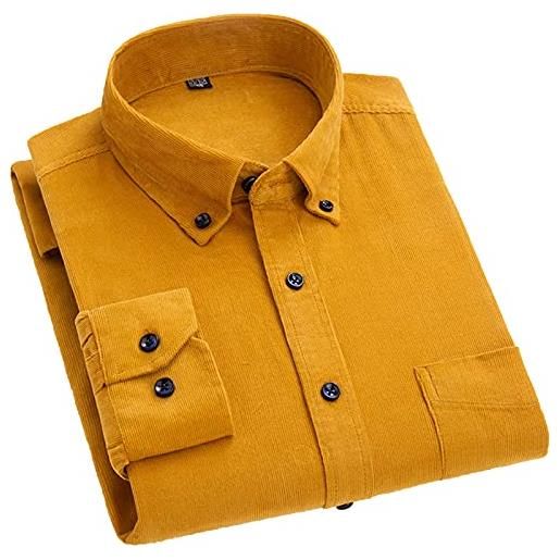 Hinewsa cotone velluto camicia manica lunga inverno regular fit mens camicia casual caldo solido camicie degli uomini con pokets autunno, g706. , s