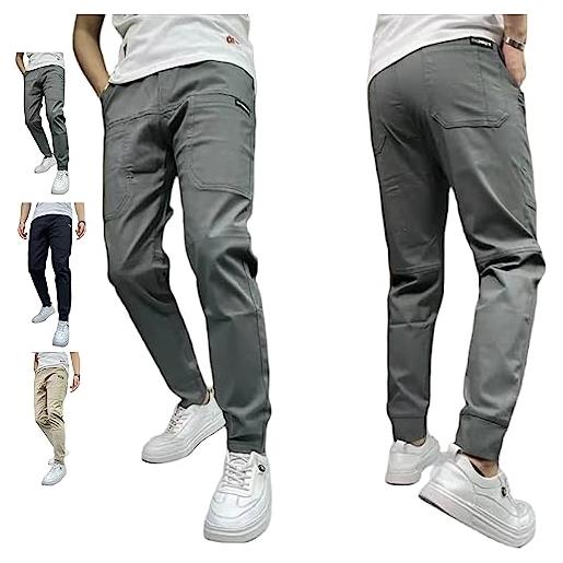 DANC men's high stretch multi-pocket skinny cargo pants, 2023 new elastic waist drawsting casual mens skinny stretch cargo pants (29, black)
