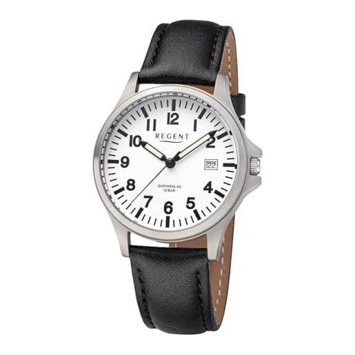 REGENT orologio in titanio unisex con cinturino in vera pelle, 36 mm, analogico, 10 atm, vetro zaffiro 1969.90.19, bianco pelle
