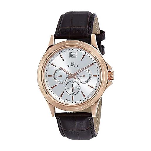 Titan workwear - orologio cronografo da uomo, al quarzo, resistente all'acqua, cinturino in acciaio inossidabile, marrone, cronografo