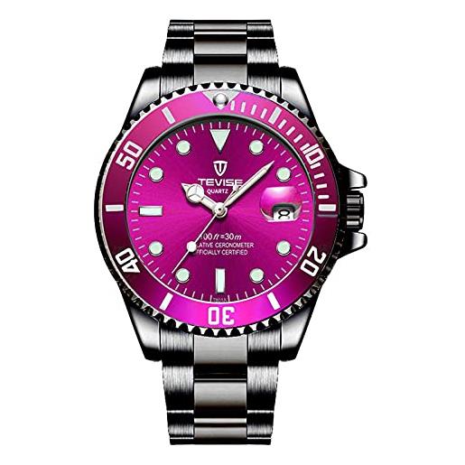 JTTM orologio da uomo moda sport orologio al quarzo analogico impermeabile orologio da calendario casual da lavoro in acciaio inossidabile, black purple