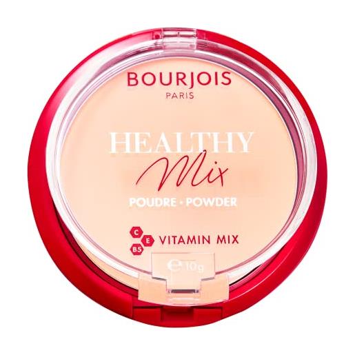 Bourjois cipria compatta healthy mix zero segni di stanchezza, formula opacizzante e uniformante con vitamine a, e e b5, 001 vanilla, 11 g