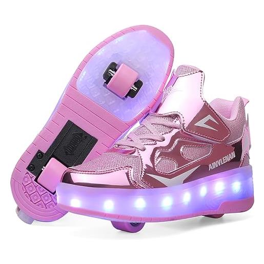YongerYong scarpe con rotelle pattini led luce per ragazzi e ragazze, scarpe con automatiche rotelle retrattile, outdoor multisport ginnastica running sneaker per bambino
