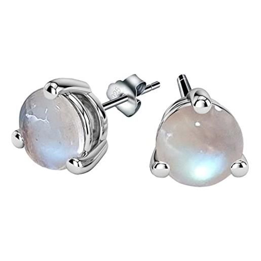 Tibetan Silver 925 argento sterling pietra di luna tonalità blu pietre preziose naturale orecchini a bottone, 6 x 6 mm moda progettista gioielli per donne e adolescenti