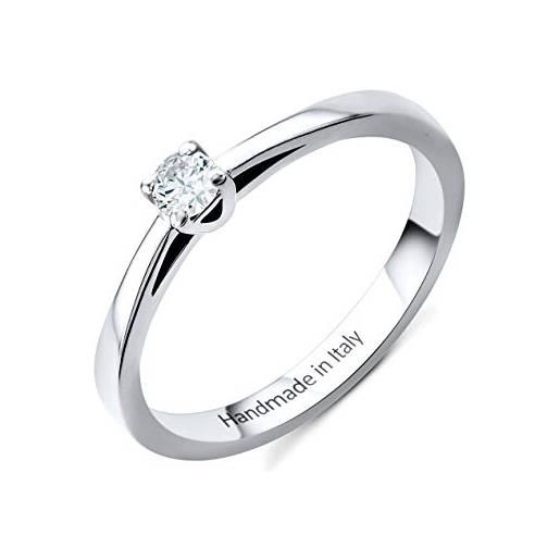 OROVI anello da donna con diamanti in oro bianco, anello di fidanzamento 14 carati (585) oro e diamanti 0,1 ct, anello solitario fatto a mano in italia, oro, diamante