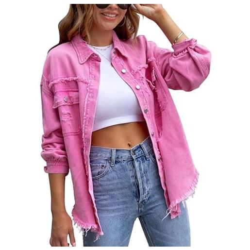 ONEYOO giacca di jeans femminile jean cappotto outwear manica lunga giacca di jeans da donna con bottoni inverno autunno giacca vintage, colore: rosa. , s