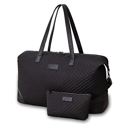 Jadyn b luna duffel - borsone da viaggio o sport, 54 cm, 37 l, con astuccio con cerniera, nero diamante. , borsone softside con accenti in finta pelle