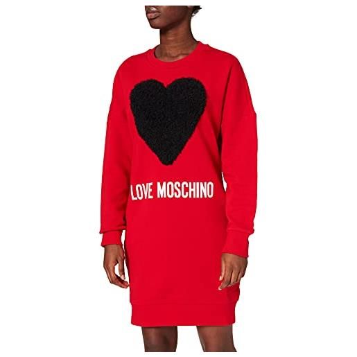 Love Moschino maxi heart with tulle ruffle applique and logo print casual abito da donna, rosso (o93+cuore nero), it 40