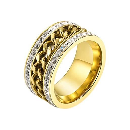 Homxi anello da uomo acciaio inossidabile, anello personalizzato rotonda con catena zirconia cubica anello fidanzamento uomo oro anelli da uomo di misura 25(65mm)