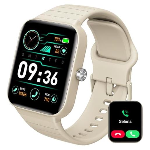 Quican 1,8 orologio smartwatch con risposta chiamate e whatsapp con alexa per ios android, frequenza cardiaca, spo2, monitoraggio del sonno, passi, contacalorie, fitness tracker uomo donna, cachi