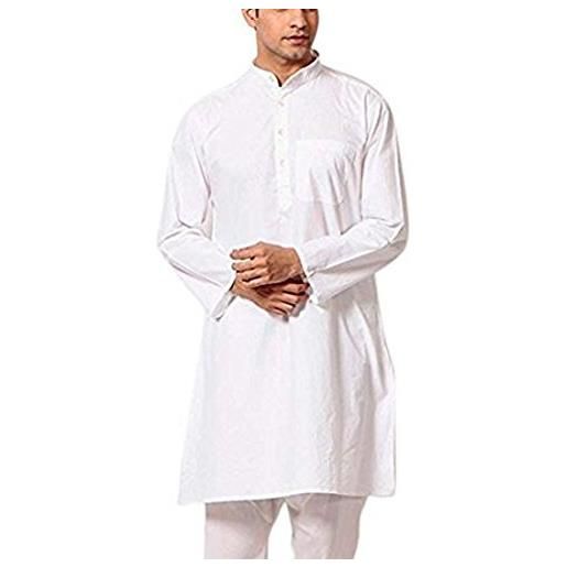 Royal Kurta pigiama kurta in lino da uomo, bianco, large