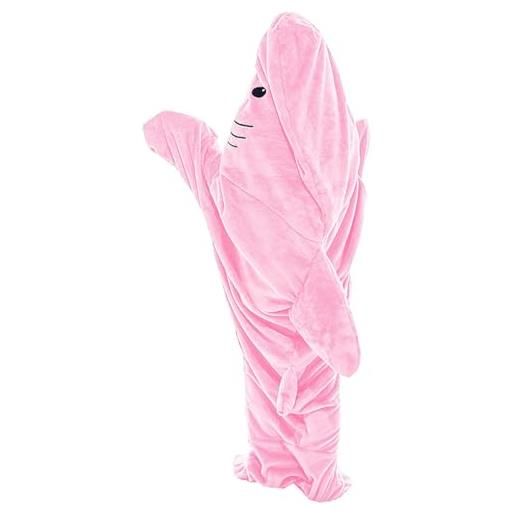 LIAOPUFUS wearable shark blanket snuglet coperta di squalo felpa in flanella tv hoodie unisex shark hoodie extra lungo e caldo (taglia unica, z pink-6)