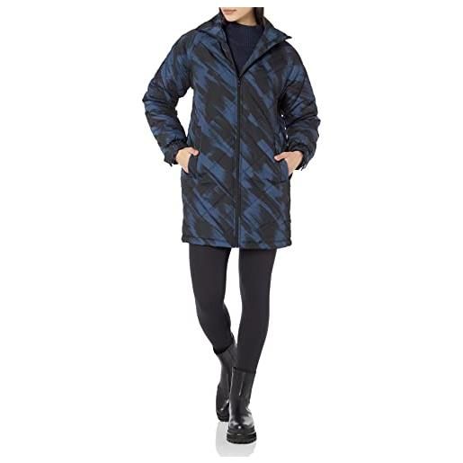 Amazon Essentials cappotto di piumino di media lunghezza in poliestere riciclato dalla vestibilità comoda (taglie forti disponibili) (in precedenza amazon aware) donna, turchino brush stroke, 5xl plus
