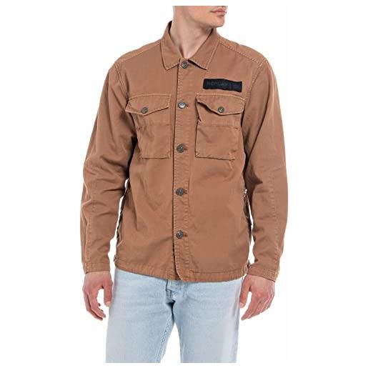 REPLAY giacca-camicia uomo in misto lino, marrone (cigar 721), m