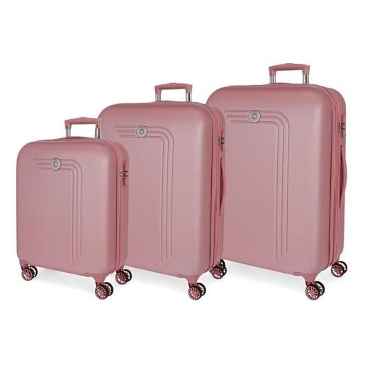 MOVOM riga set di valigie rosa 55/70/80 cm rigida abs chiusura tsa 91l 10,88 kg 4 ruote doppie bagaglio mano, rosa, taglia unica, set di valigie