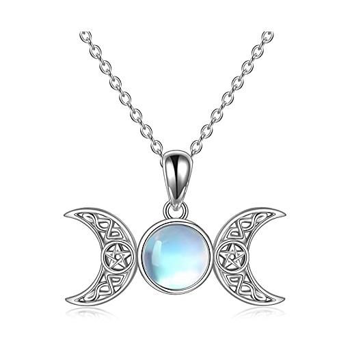 POPLYKE triple moon dea amuleto ciondolo collana in argento sterling wicca gioielli per le donne, pietra di luna, pietra di luna