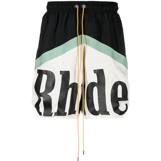 RHUDE logo-print drawstring deck shorts - nero