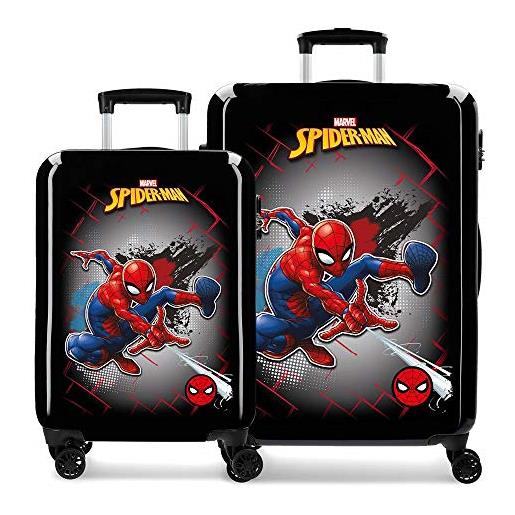 Marvel spiderman red set valigie nero 55/68 cms rigida abs chiusura a combinazione numerica 104l 4 doppie ruote bagaglio a mano