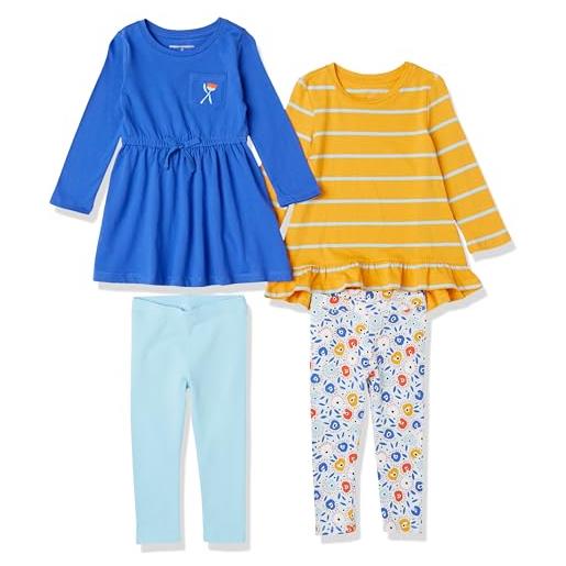 Amazon Essentials set completo a maniche lunghe bambine e ragazze, pacco da 4, azzurro/bianco floreale/blu/giallo righe, 10 anni