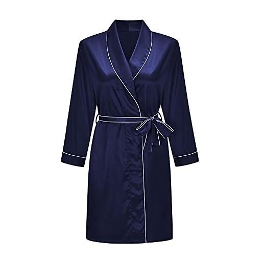 DEBAIJIA donna pigiama camicia notte imitava la seta signora vestaglia raso accappatoio femminile sleepwear traspirante accogliente (blu-l)
