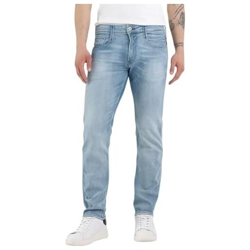Replay jeans da uomo anbass slim fit con power stretch, blu (light blue 010), 33w / 32l