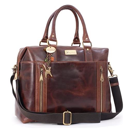 Catwalk collection handbags - vera pelle - borsone da viaggio/bagaglio a mano/borse da palestra/sportive/weekend - tracolla regolabile e rimovibile - vienna - marrone