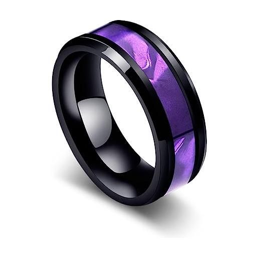 MeiLiSis anelli per uomo e donna - anello alla moda di tendenza lucido intarsiato viola freddo largo 8 mm, accessori per gioielli di personalità estiva anello promessa di coppia, nero, 11