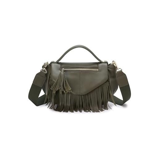Kate Lee verde, borsa a tracolla in pelle bruny fringes donna, medium