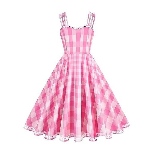 Daikascbny vestito in hot rosa da donna pizzo senza manica sling vestito classico retro ruffled cocktail banchetto rosa sexy carino mid lenth eleganti moda 2023 gonna a quadri rosa