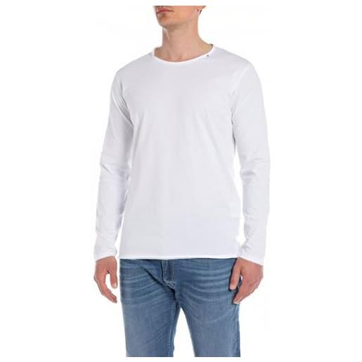 Replay maglia da uomo manica lunga con girocollo, colore bianco (optical white 001), l