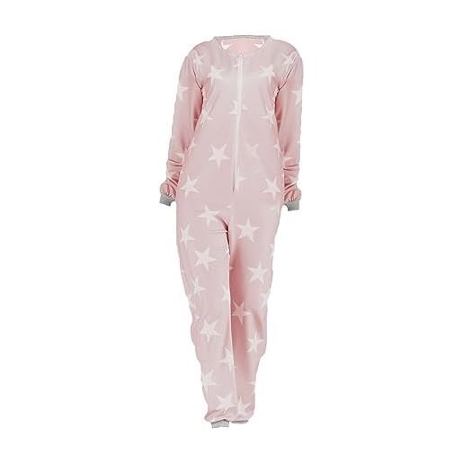 LIANGTUOHAI pigiama intero da donna con stampa di stelle, caldo abbigliamento da casa basic pigiama invernale felpato intero (pink, xl)