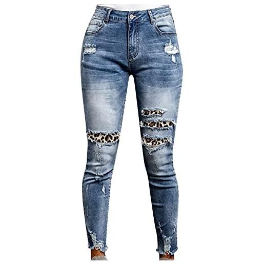 QWUVEDS jeans cuciti con motivo leopardato da donna con frange e leggings jeans da donna 48 jeans da donna skinny jeans da donna a vita alta, jeans skinny fit jeans da donna skinny stretch, blu, m