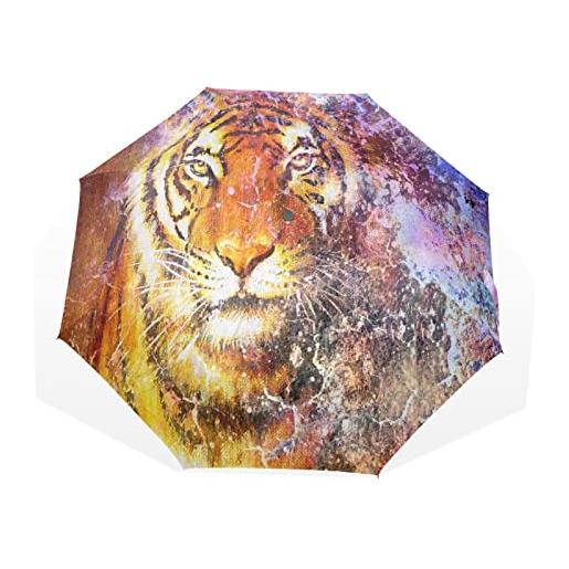 TropicalLife ombrello arte tigre animale stampa antivento 3 piegare ombrello per donne uomini ragazze ragazzi unisex ultraleggero viaggi esterni