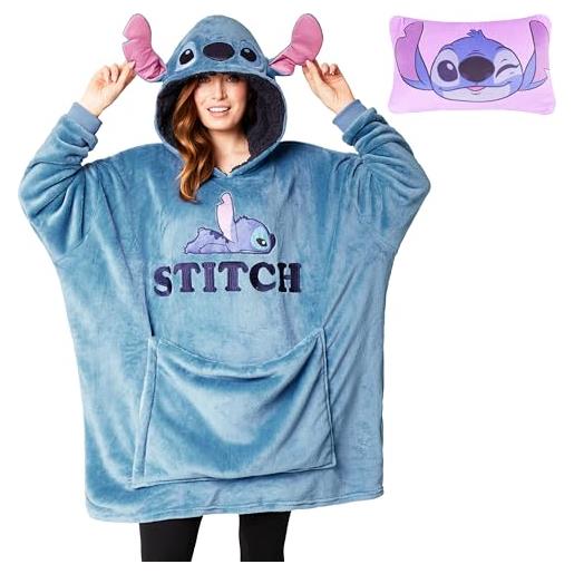 Disney felpa donna - felpa coperta di pile taglia unica - felpa oversize donna ripiegabile a cuscino - stitch gadget ufficiale (stitch)
