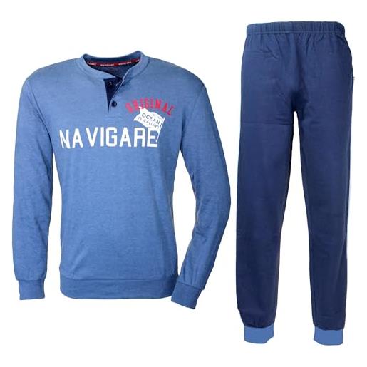 Navigare pigiama uomo invernale caldo cotone interlock colore jeans aleros2141510 (xl)