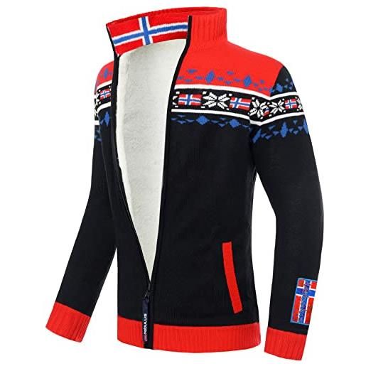 Nebulus giacca da uomo in maglia canadian, calda giacca a maglia con colletto alto, maglione con chiusura lampo, look norvegese, nero - rosso, l
