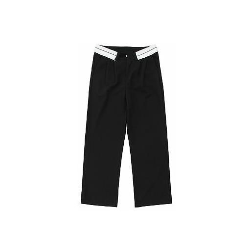 ARESU pantaloni da completo larghi grigi streetwear con cuciture retrò pantaloni casual dritti a vita bassa pantaloni da jogging corti da donna alla moda coreana-nero-s