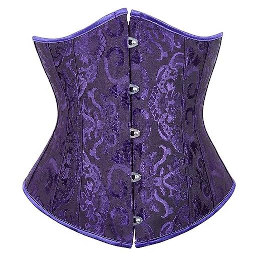 Vsadsau sottoseno corsetto top per le donne broccato corsetti e bustini vintage corsetto vita cincher shaper, nero viola, 3xl
