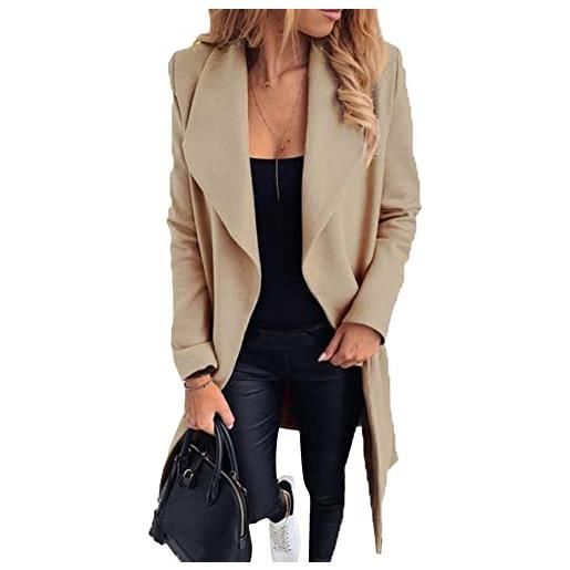 YMING donna da giacca invernale giacca casual con tasche cintura vita cappotto caldo risvolto cappotto cammello xs