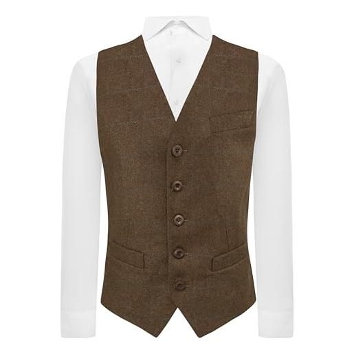 King & Priory heritage check - gilet marrone cedro, tweed, vestibilità sartoriale, marrone, m