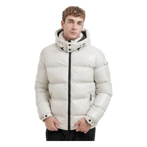 TONY BACKER giubbotto giacca corto piumino pesante invernale lucido uomo antivento impermeabile con cappuccio staccabile con zip (l, beige)