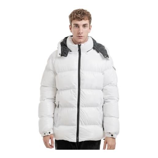 TONY BACKER giubbotto giacca corto piumino pesante invernale lucido uomo antivento impermeabile con cappuccio staccabile con zip (xl, beige)
