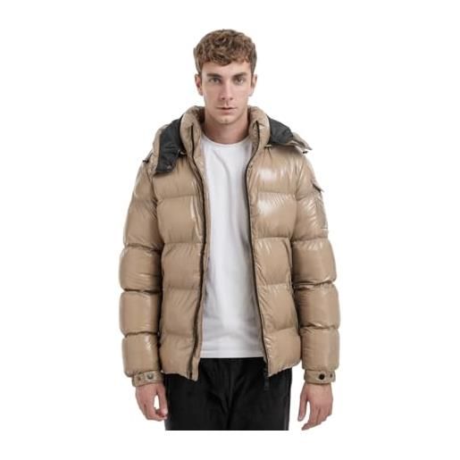 TONY BACKER giubbotto giacca corto piumino pesante invernale lucido uomo antivento impermeabile con cappuccio staccabile con zip (s, grigio)